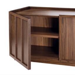 CALICOSY 3-Door TV Stand In Walnut Effect With Shelf, 140 Cm Wide - ABEL in Dark Brown - thumbnail 8