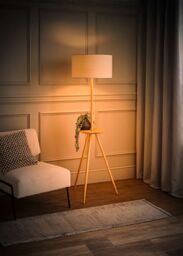 ValueLights Desmond Side Table Tripod Floor Lamp with Natural Linen Lamp Shade - thumbnail 2