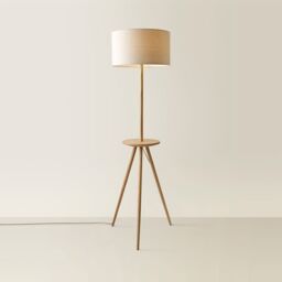 ValueLights Desmond Side Table Tripod Floor Lamp with Natural Linen Lamp Shade - thumbnail 3