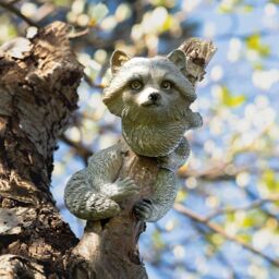 Marco Paul Raccoon Tree Peeker Resin Ornaments in Grey