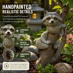 Marco Paul Raccoon Tree Peeker Resin Garden Ornament in Grey - thumbnail 7