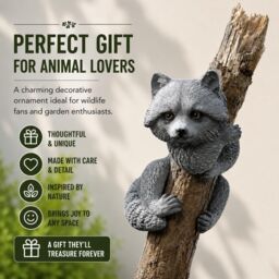 Marco Paul Raccoon Tree Peeker Resin Garden Ornament in Grey - thumbnail 8