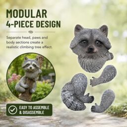 Marco Paul Raccoon Tree Peeker Resin Garden Ornament in Grey - thumbnail 6