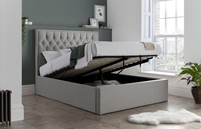 Bedmaster Wilson Fabric Ottoman Bed & Majestic 1000 Pocket Sprung Mattress in Grey - Size: King - image 1