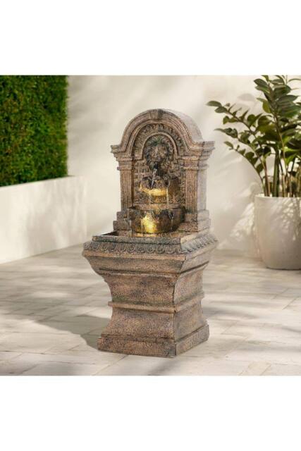 H&O Direct Lion Head Garden Decor Solar-Powered Water Fountain in Natural - image 1