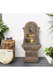 H&O Direct Lion Head Garden Decor Solar-Powered Water Fountain in Natural - thumbnail 2