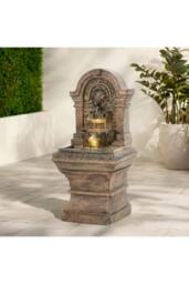 H&O Direct Lion Head Garden Decor Solar-Powered Water Fountain in Natural - thumbnail 1