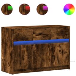 Berkfield Home TV Cabinet with LED Smoked Oak 91x34x61 cm Engineered Wood in Brown - Size: 91 x 34 x 61 cm - thumbnail 2