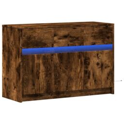 Berkfield Home TV Cabinet with LED Smoked Oak 91x34x61 cm Engineered Wood in Brown - Size: 91 x 34 x 61 cm - thumbnail 3