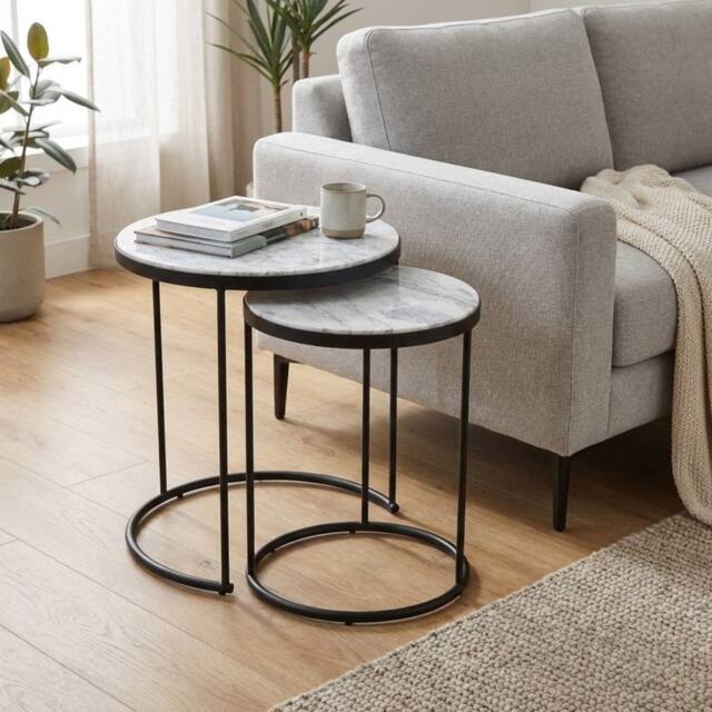Garden Greatness Duo Marble Tops Nesting Side Tables in Brown - Size: 1 Pack - image 1
