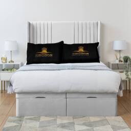 UK Bed Furniture Luxor Wingback End Lift Divan Ottoman Bed with 54 Inch Headboard in White - Size: Super King - thumbnail 2