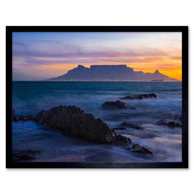 "Artery8 Composition Atmospheric Table Mountain South Africa Framed Art Print in Blue - Size: W12"" x H16""" - image 1