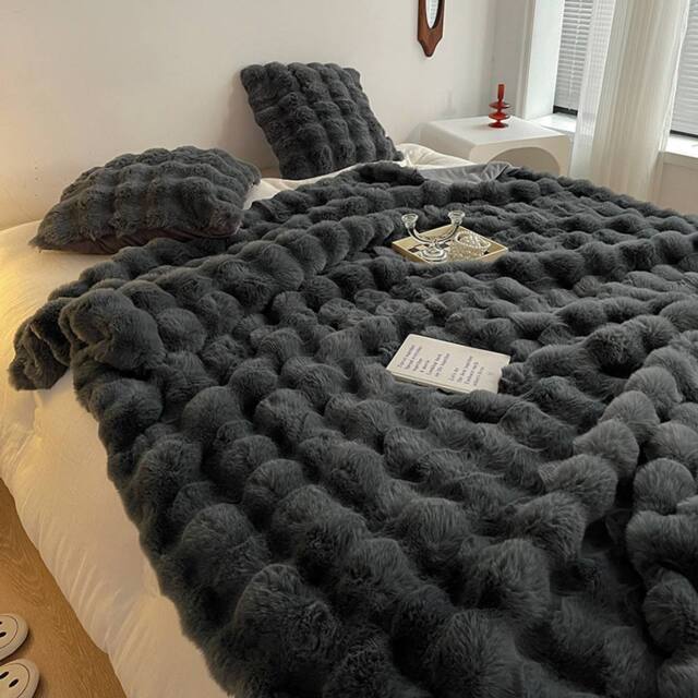 PEACH ACCESSORIES Small Luxurious Faux Fur Chair Blanket (100*160cm) (30in*63in) in Dark Grey - image 1