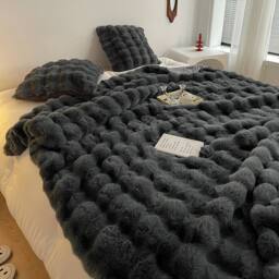 PEACH ACCESSORIES Small Luxurious Faux Fur Chair Blanket (100*160cm) (30in*63in) in Dark Grey - thumbnail 1