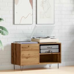 Berkfield Home Record Cabinet Artisan Oak 84.5x38x48 cm Engineered Wood in Brown - thumbnail 3