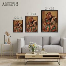 "Artery8 Magnus Enckell Portrait of Reading Framed Canvas Wall Art Print in Brown - Size: W12"" x H16""" - thumbnail 4