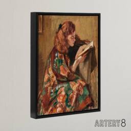 "Artery8 Magnus Enckell Portrait of Reading Framed Canvas Wall Art Print in Brown - Size: W12"" x H16""" - thumbnail 2