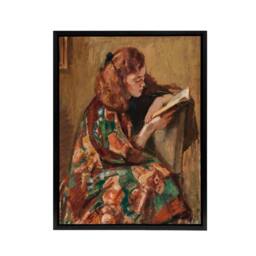"Artery8 Magnus Enckell Portrait of Reading Framed Canvas Wall Art Print in Brown - Size: W12"" x H16""" - thumbnail 1