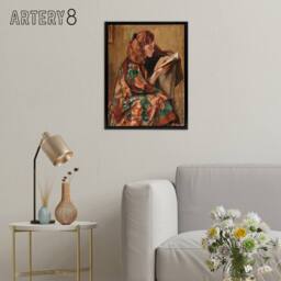 "Artery8 Magnus Enckell Portrait of Reading Framed Canvas Wall Art Print in Brown - Size: W12"" x H16""" - thumbnail 3
