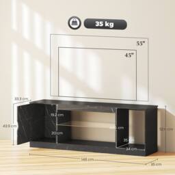 STILVORA TV Stand with Cabinet & Glass Shelf in Black - thumbnail 4