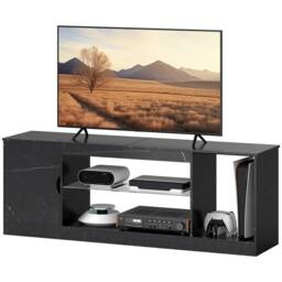 STILVORA TV Stand with Cabinet & Glass Shelf in Black - thumbnail 5
