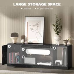 STILVORA TV Stand with Cabinet & Glass Shelf in Black - thumbnail 7
