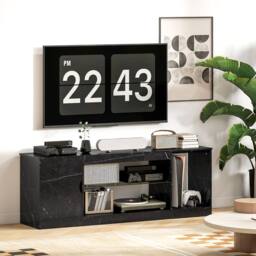 STILVORA TV Stand with Cabinet & Glass Shelf in Black - thumbnail 9