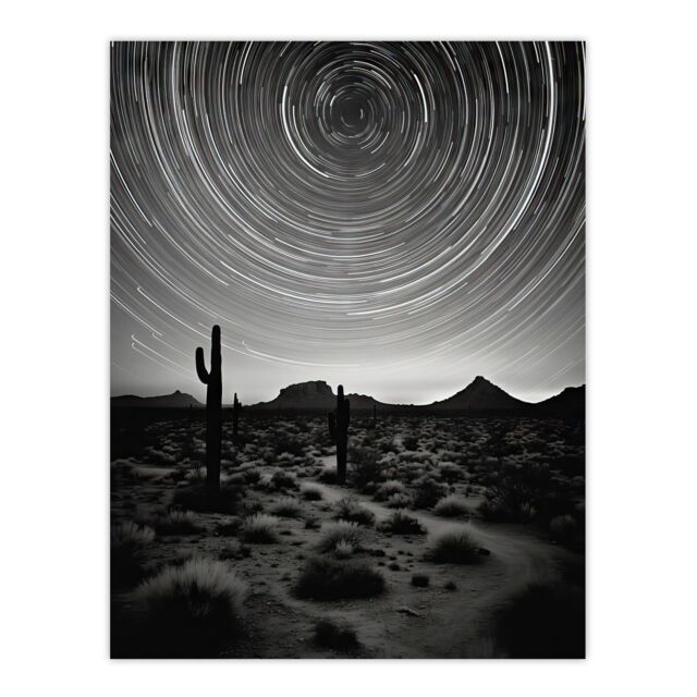 Artery8 The Milky Way Time Lapse Star Trails Stars Tracing Their Journey Across Black White Cactus Unframed Wall Art Print Poster Home Decor Premium - image 1