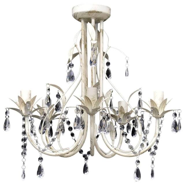 Berkfield Home Crystal Pendant Ceiling Lamp Chandelier Elegant 5 Bulb Sockets in White - image 1