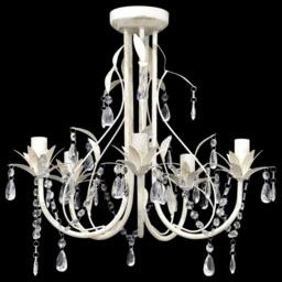 Berkfield Home Crystal Pendant Ceiling Lamp Chandelier Elegant 5 Bulb Sockets in White - thumbnail 4