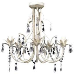 Berkfield Home Crystal Pendant Ceiling Lamp Chandelier Elegant 5 Bulb Sockets in White