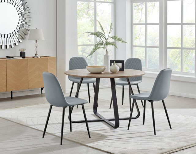 FurnitureboxUK Santorini Brown Round Table & 4 Corona Black Leg Chairs in Grey - image 1