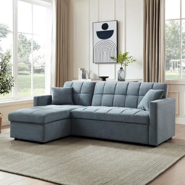 Home Detail Harry Pull-Out Sofa Bed With Chaise in Light Blue - image 1