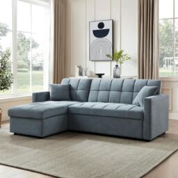 Home Detail Harry Pull-Out Sofa Bed With Chaise in Light Blue - thumbnail 1