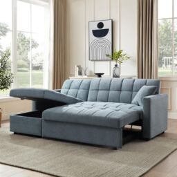 Home Detail Harry Pull-Out Sofa Bed With Chaise in Light Blue - thumbnail 3