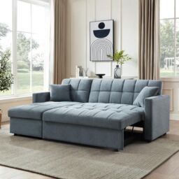 Home Detail Harry Pull-Out Sofa Bed With Chaise in Light Blue - thumbnail 2