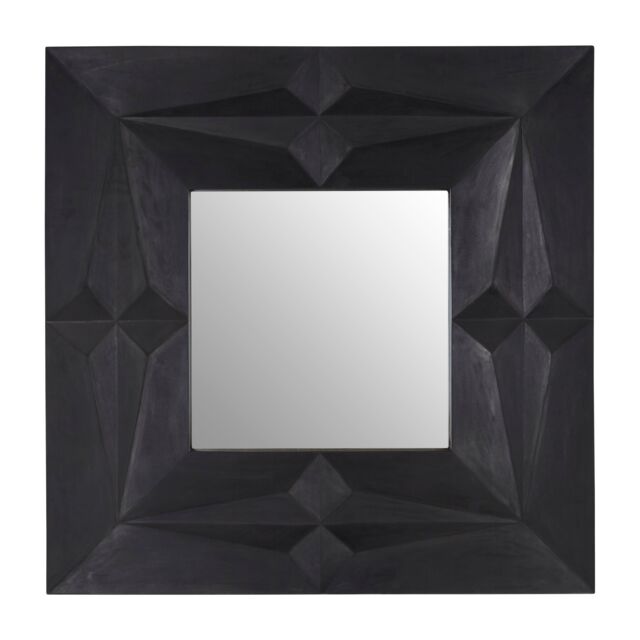 Orsina Square Wall Mirror with Black Finish, Carved Mango Wood Frame with Geometric Design - image 1