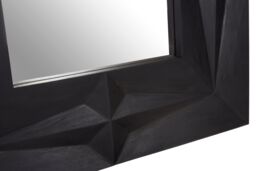 Orsina Square Wall Mirror with Black Finish, Carved Mango Wood Frame with Geometric Design - thumbnail 4