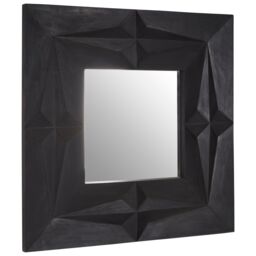 Orsina Square Wall Mirror with Black Finish, Carved Mango Wood Frame with Geometric Design - thumbnail 2