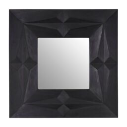 Orsina Square Wall Mirror with Black Finish, Carved Mango Wood Frame with Geometric Design - thumbnail 1
