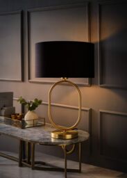 ValueLights Antonia Fabric Drum Lamp Shade Brushed Gold Oval Table Lamp in Black - thumbnail 2