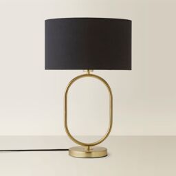 ValueLights Antonia Fabric Drum Lamp Shade Brushed Gold Oval Table Lamp in Black - thumbnail 3