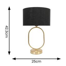 ValueLights Antonia Fabric Drum Lamp Shade Brushed Gold Oval Table Lamp in Black - thumbnail 8