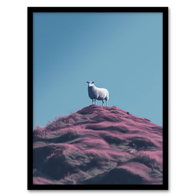 Wee Blue Coo Wall Art Print High On The Heather Sheep Scotland Blue Living Room Framed - Size: A4 - image 1