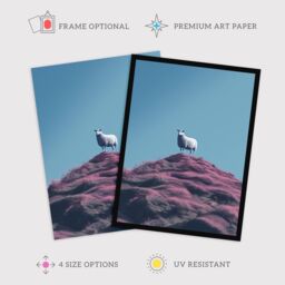 Wee Blue Coo Wall Art Print High On The Heather Sheep Scotland Blue Living Room Framed - Size: A4 - thumbnail 2