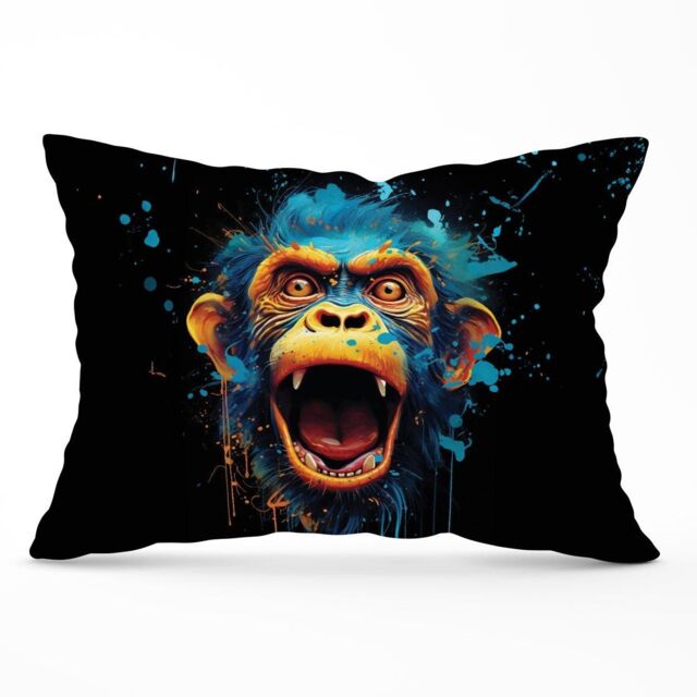 Warren Reed - Designer Crazy Monkey face Splashart Cushions in Blue - Size: 60 cm x 60 cm - image 1
