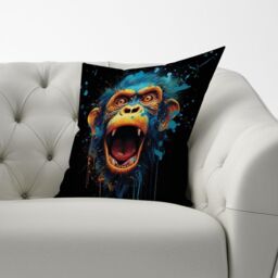 Warren Reed - Designer Crazy Monkey face Splashart Cushions in Blue - Size: 60 cm x 60 cm - thumbnail 3