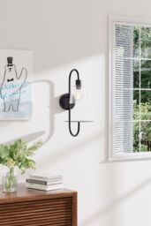 H&O Direct Transparent Glass Lampshade Wall Light with Tray in Black - thumbnail 2