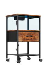 Living and Home Nightstand Bedside Table with Charging Station and LED Lights in Brown - thumbnail 7