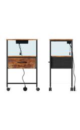 Living and Home Nightstand Bedside Table with Charging Station and LED Lights in Brown - thumbnail 5